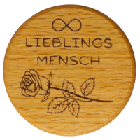 Mementovia-Box mit graviertem Rosen-Motiv, Unendlichkeitszeichen und dem Schriftzug "Lieblingsmensch" als alternative Deckelgravur.